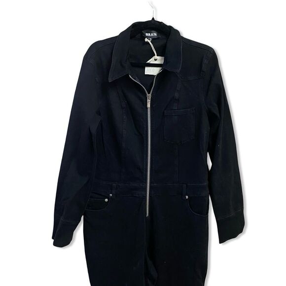 SER.O.YA Dee Dee Black denim Flares Jumpsuit bell bottom stretch zip NWT XL - Picture 7 of 12